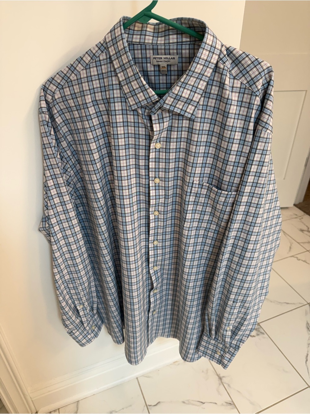 Peter Millar Blue and White Plaid Dress Shirt
